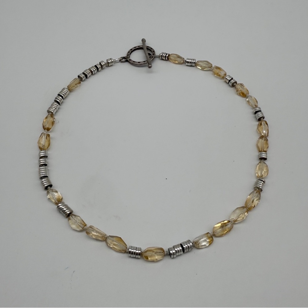 Lemon Quartz, Heishi Hematite and Sterling Silver Necklace